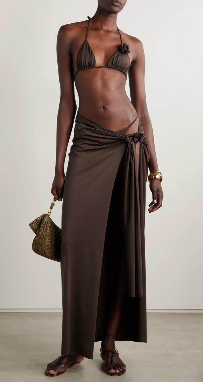 Maygel Coronel Capella Pareo Wrap Skirt Cover Up Brown Habano Rosette Resort